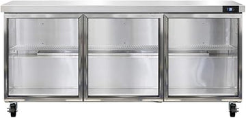 SW72-GD Three Section Work Top Refrigerator 72" W, Glass Doors