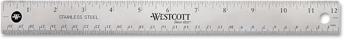 Westcott 10415 Stainless Metal Ruler with Non-Slip Cork Base, 12-Inch