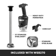 21" Heavy-Duty 2-Speed Immersion Blender 50 Gallon by Waring – 21" Shaft, 50.0 gallons, Stainless Steel, Model WSB270