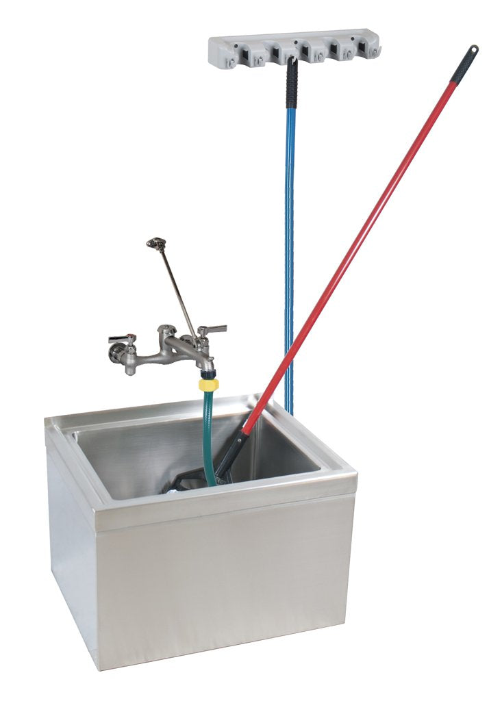 BK Resources Stainless Steel Floor Mount Mop Sink with Service Faucet and Hose – Plastic, Model BKMS2-1620-6-KIT
