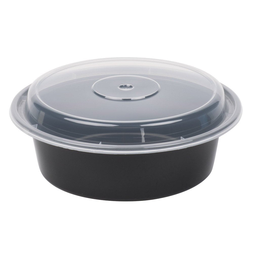 VERSAtainers, Black/Clear, 32 oz, 7"Dia x 2"H, 150/Carton by New Spring Patio – 7.3"L x 2.8"W x 2"H, 32.0 ounces, Glass, Black/Clear, Pack of 150