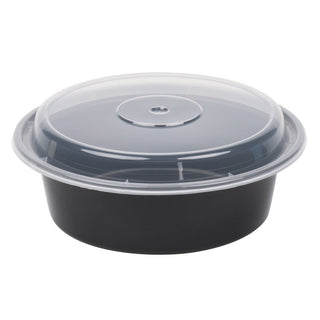 VERSAtainers, Black/Clear, 32 oz, 7"Dia x 2"H, 150/Carton by New Spring Patio – 7.3"L x 2.8"W x 2"H, 32.0 ounces, Glass, Black/Clear, Pack of 150