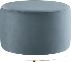 Blue 23-Inch Round Velvet Upholstered Ottoman, Performance Fabric, Comfortable Cushion, Modern Design, Patio Or Lounge, Stylish, Durable