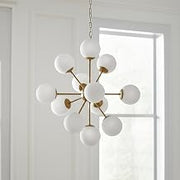 HomeRoots 611357 Gold Sputnik 11 Light Frosted Metal & Glass Dimmable Chandelier with White Shades
