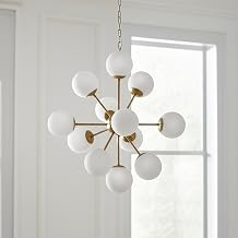 HomeRoots 611357 Gold Sputnik 11 Light Frosted Metal & Glass Dimmable Chandelier with White Shades