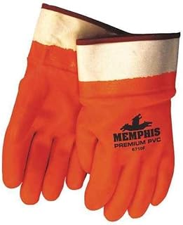MCR Safety Gloves, PVC, 11 1/2 in L, 118 mil, Orange, L, 12 PK 6710F - 1 Each