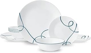 Corelle Lia 12-Piece Chips & Cracks Resistant Dinnerware Set, Service for 4, Blue,white