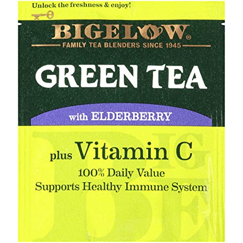 Green Tea with Elderberry Plus Vitamin C by Bigelow Tea – 18 Count (Pack of 6), Natural, Pack of 6, Model SVQQPE
