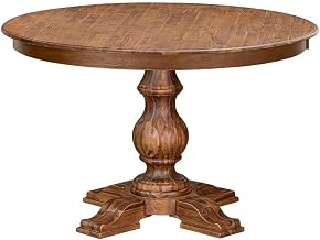 Furnifact Solid Acacia Wood Round Dining Table, Small Kitchen Table for 2 Walnut Finish Dining Room Table
