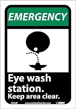National Marker EGA4RB "Eye Wash Station Keep Area Clear" with Graphic Emergency Sign, Rigid Plastic, 14" x 10"