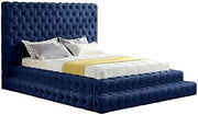 Starlight Canyon Home Fully Upholstered Queen Bed Frame with Button-Tufted Velvet Headboard and Footboard, Upholstered Platform Bed, Navy Velvet