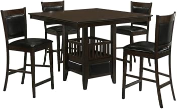 Furnifact Wood 5-Piece Square Counter Height Dining Set, High Top Table and Chairs for Kitchen or Dining Room, Espresso