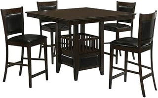 Furnifact Wood 5-Piece Square Counter Height Dining Set, High Top Table and Chairs for Kitchen or Dining Room, Espresso