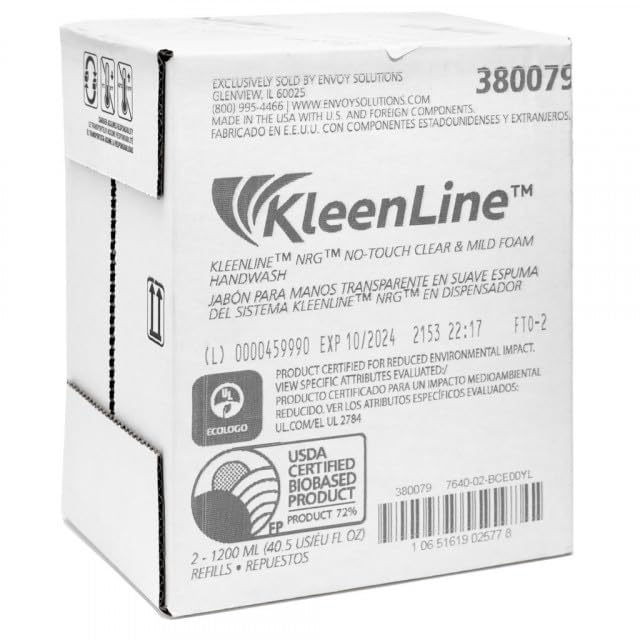 Kleenline NRG No-Touch Clear & Mild Foam Handwash | 2 Bottles/Case – Skin Cleaning Agent