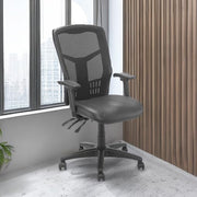 Multifunction Chair with Top Grain Leather Seat & Mesh Back by Global Industrial – 25.5" W x 31" D x 13" H, Black, Model A90342TMH1+38L1