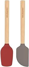 KitchenAid Bamboo Wood Handled Mini Spatula Set with Silicone Head, Set of 2, Empire Red/Gray