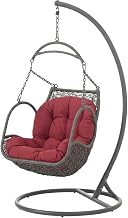 Red Wooden Outdoor Patio Chair with Comfortable Cushion, Durable Construction, Perfect for Garden and Outdoor Spaces