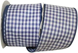 Reliant Ribbon Gingham Check Wired Edge Ribbon, 2-1/2 Inch X 10 Yards, Navy