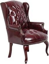 Leather-Upholstered Guest Chair with Wingback Design, Mahogany 4-Leg Base Traditional Reception Chair for Office and Home