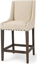 Mercana Kensington Cream Fabric Seat Brown Wood Frame Counter Stool