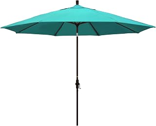 California Umbrella 11Ft Premium Sunbrella Patio Umbrella, Hand-Crank, Tilt-Collar, Bronze Frame, Aruba Fabric