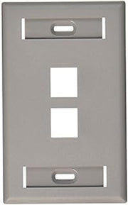 Leviton QuickPort Wallplate with ID Window, Single Gang, 2-Port, 42080-2GS, Grey