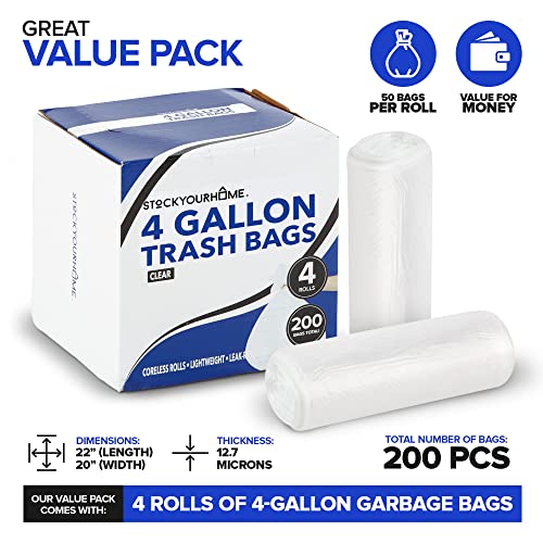Stock Your Home 50 Count (Pack of 4) / 4 Gallon / Clear Trash Bags