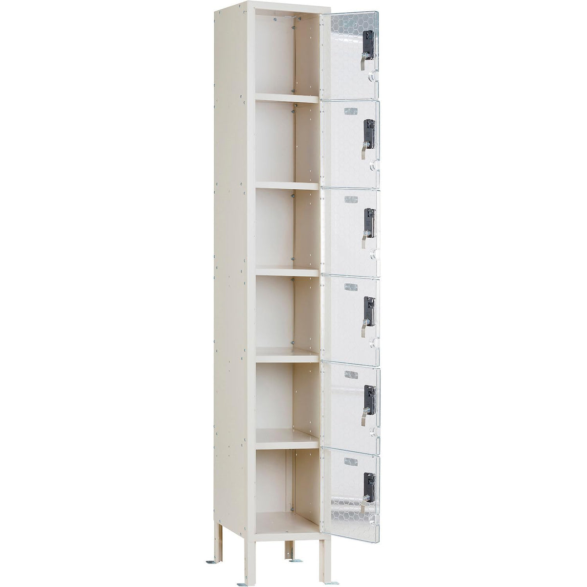 Global Industrial 6-Tier 6 Door Clear View Locker – Digital Lock, 12" Wx15 Dx78 H, Tan, Unassembled