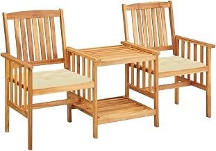 vidaXL Patio Bistro Set, Table and Chair for Balcony, Bistro Chair with Tea Table and Cushions, Outdoor Furniture, Farmhouse Style, Solid Acacia Wood