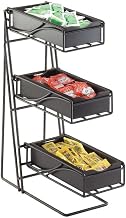 CAL-MIL 1235-13-96 3-Tier Condiment Organizer Display with Midnight Bamboo Bins and Silver Frame, Space-Saving Vertical Storage for Coffee Stations, Buffets, and Cafeterias, 18" H x 5.25" W x 14" L