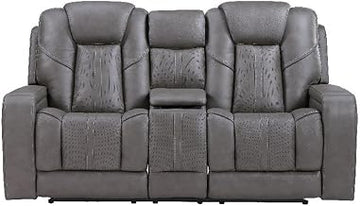 Steve Silver Daniel Triple Power Leather Theater Love Seat in Gray
