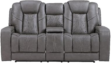 Steve Silver Daniel Triple Power Leather Theater Love Seat in Gray
