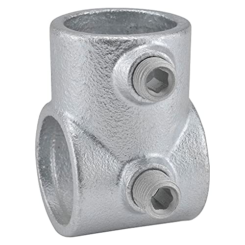 1" Size Single Socket Tee Pipe Fitting (1.375" Fitting I.D.) by Global Industrial – 2"L x 2.75"W x 1.75"H, Galvanized Iron, Gray, Model 798720