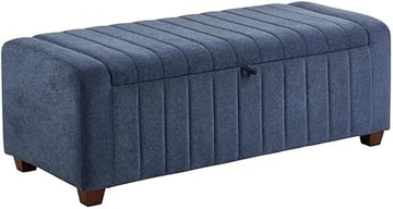 Lexicon Derby Boucle Lift Top Storage Bench in Blue