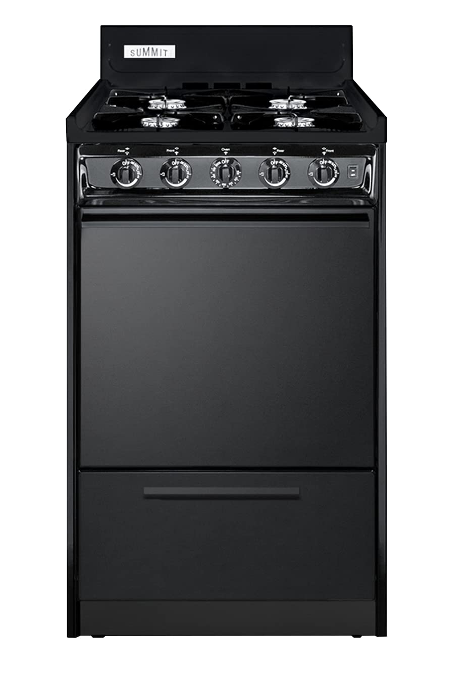 20in Wide Gas Range by Summit Appliance – 2.46 cubic_feet, porcelain, Black, Model TNM1107C