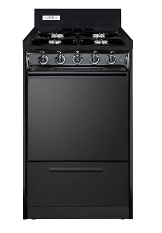 20in Wide Gas Range by Summit Appliance – 2.46 cubic_feet, porcelain, Black, Model TNM1107C