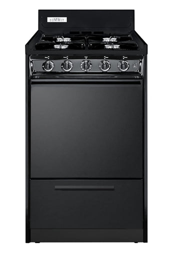 20in Wide Gas Range by Summit Appliance – 2.46 cubic_feet, porcelain, Black, Model TNM1107C