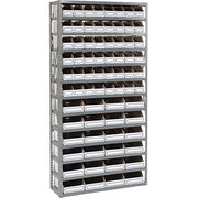 Open Bin Shelving w/13 Shelves & 72 White Bins by Global Industrial – 12"L x 36"W x 73"H, Alloy Steel, Grey, Model 235006