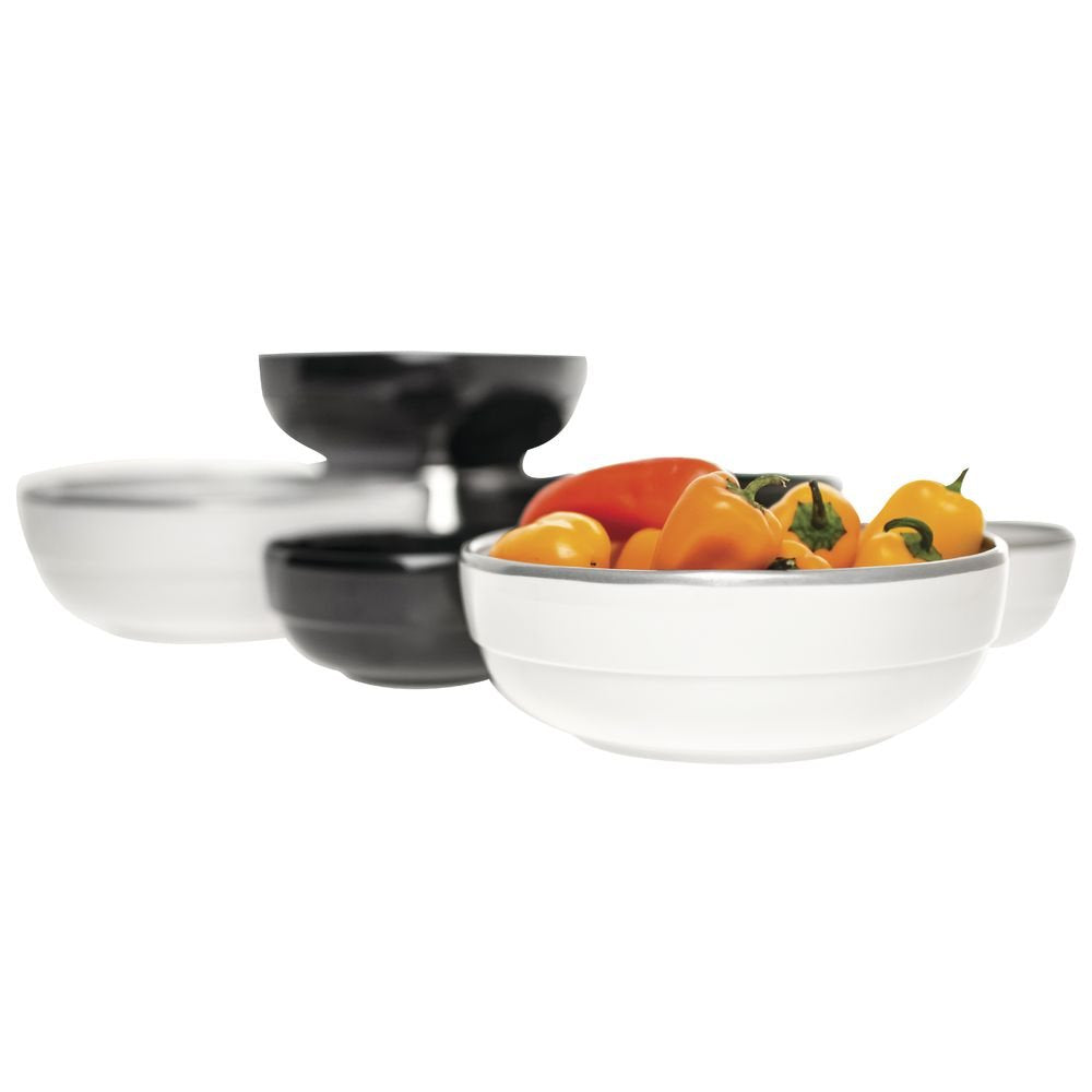 White Serving Bowl with Silver Trim - 7 7/10"Dia x 2 3/5"H by HUBERT – Melamine, White, Model M2063-SILVERRIM