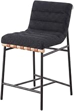 Furnifact Black Boucle Fabric Counter Height Stool, Steel & Wood Frame, Contemporary Style, Comfortable Upholstery, Durable Construction, Home or Bar Seating