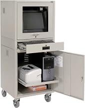 Global Industrial Mobile Security Computer Cabinet for 21" Diagonal | Monitors, Steel Construction, 24-1/2"W x 22-1/2"D x 60-3/8"H, Gray Powder Coat Finish