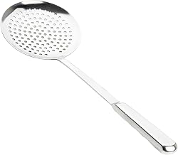 TableCraft 11637 Holden Collection Skimmer Spoon, Stainless Steel Utensil, 14.5" Long, Ergonomic Hollow Handle, Wide Perforated Bowl, Buffet and Catering Use, Silver