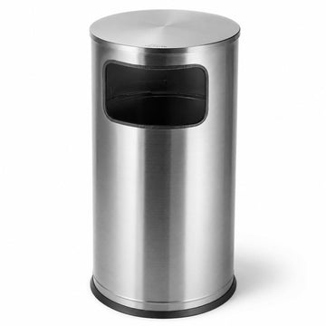 Glownary Stainless Steel Round Trash Can – Silver, 11 Gallon Capacity, Side Opening, Indoor Decorative Waste Receptacle, 28x15 Inches