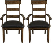 Starlight Canyon Home Brown Ozark Ladderback Arm Chair, Upholstered Seat, Solid Mango, Distressed Finish, Lodge Design, 18-Inch Seat Height