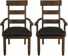 Starlight Canyon Home Brown Ozark Ladderback Arm Chair, Upholstered Seat, Solid Mango, Distressed Finish, Lodge Design, 18-Inch Seat Height