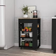 FM FURNITURE Shelton Kitchen Cart 2 Open Shelves, Drawer, Casters, and Open Rack, Black/Light Oak