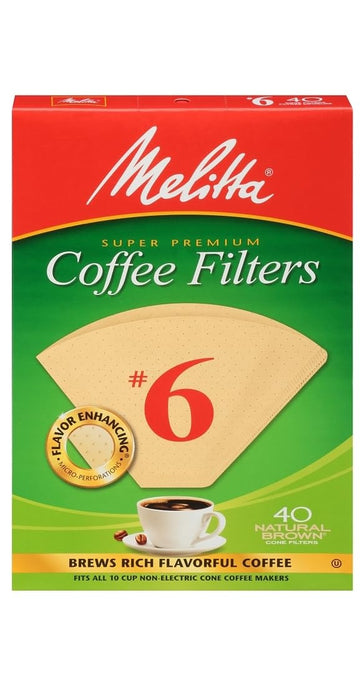 Brown Coffee Filters #6, 40 Count by Melitta – No. 6, Plastic, Brown, Model 626412
