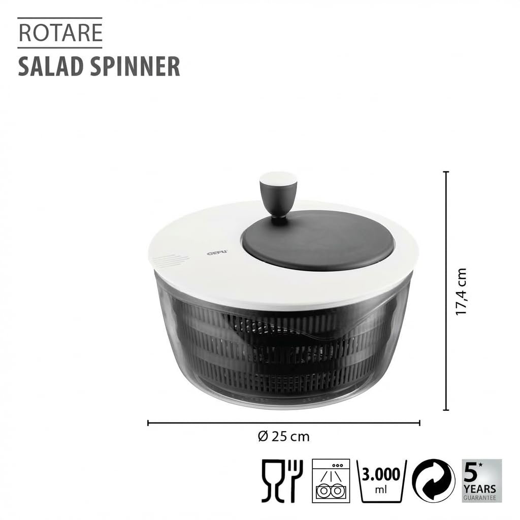 Salad Spinner by GEFU – 4 liters, Stainless Steel, Silver, Model 28170