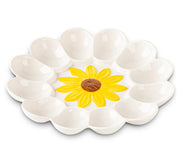 YU&CH Deviled Egg Plate, 12 Slots, White Sunflower