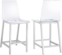 Furnifact Acrylic Counter Stools with Chrome Base Set of 2 Bar Stools for Kitchen Island or Counter Height Chairs, Clear
